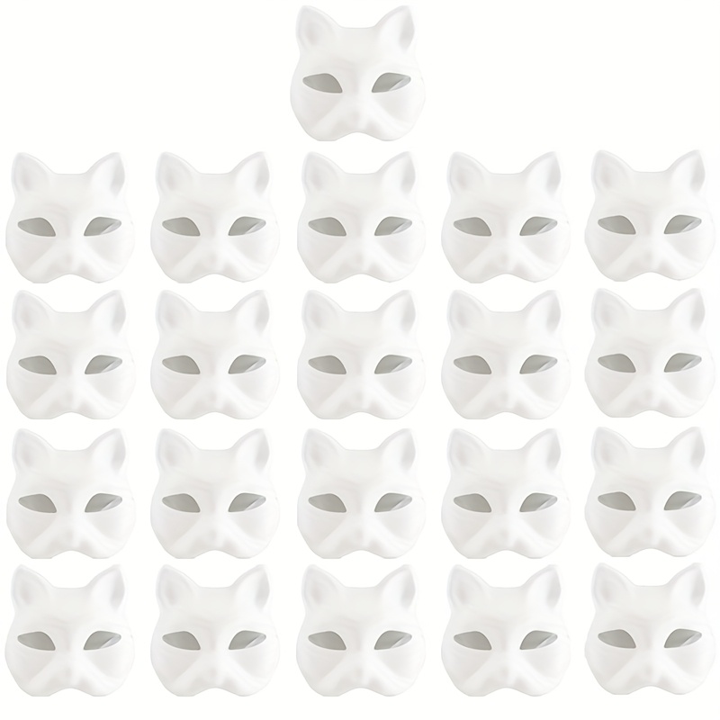 TEMU 21 piezas Máscara de animal con cara de gato blanca para grafitar, adecuada para fiestas de Halloween, disfraces de mujer, se puede usar, para