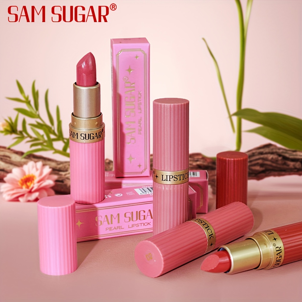 SAM SUGAR Coral Pearl Lipstick - Waterproof, Long-Lasting Shine, Non-Sticky Formula, Suitable for All Light Beige Lip Types, Glossy, Moisturizing Lip Makeup | Vivid Red Hue | Creamy Texture, Moisturizing Lipstick