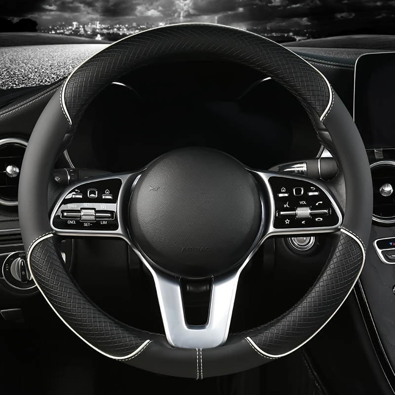 Aukštos kokybės PU odos neslystantis ir atsparus dilimui automobilio vairo dangtelis, su neslystančiu vidiniu žiedu, universalus daugumai automobilių modelių