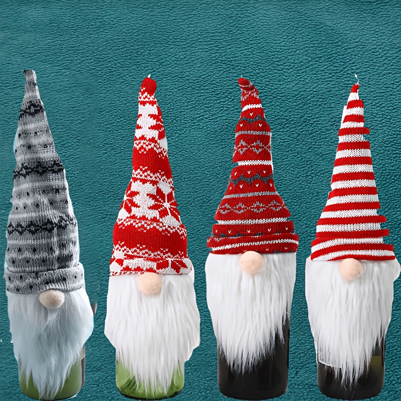 4pcs Christmas Wine Bottle Covers, Home Party Table Centerpiece Red Wine Bags With Faceless Old For Man Hats - Suitable For Christmas, Halloween, Thanksgiving, Weddings & More