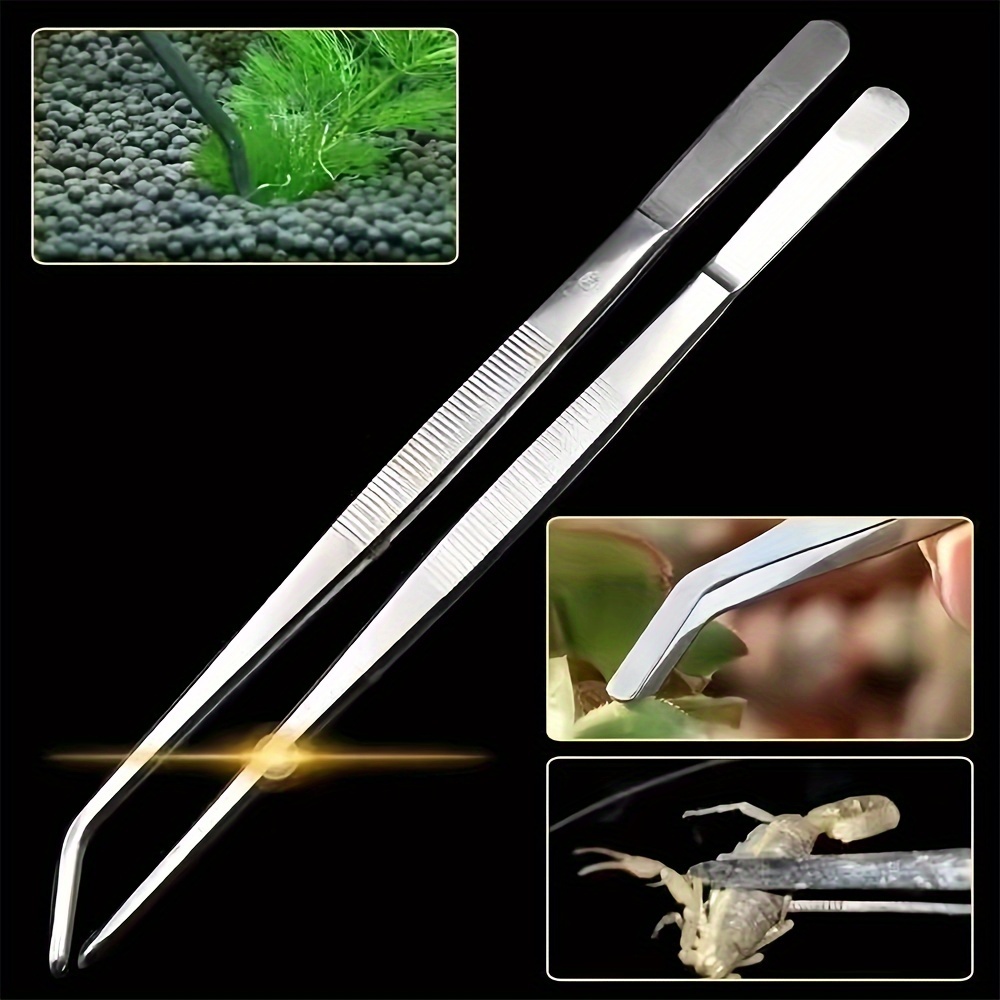 

1 Set 2pcs Extended Stainless Steel Tweezers - Multi- Cr Tweezers, Water Plant Tweezers