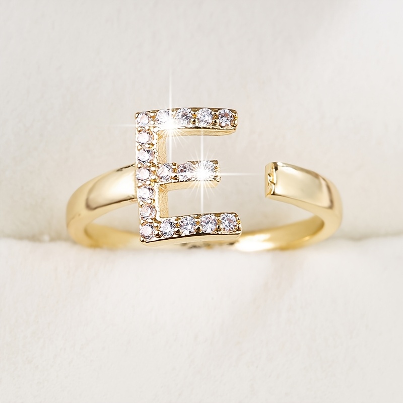 Adjustable Letter Open End Women's Ring Golden Plated