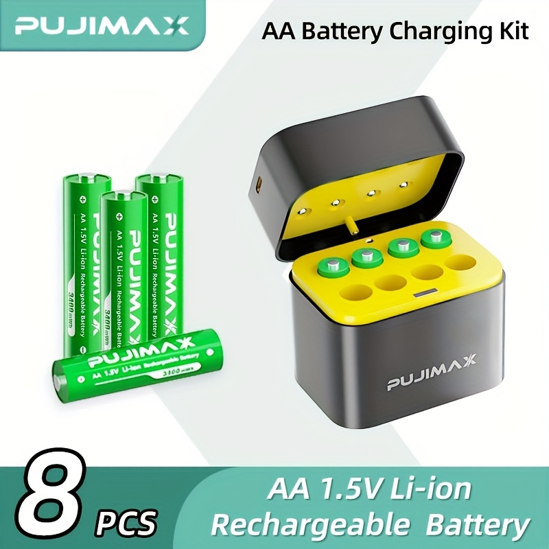 TEMU 8pcs Batterie Lithium Rechargeable 3400mWh, Batterie AA Ion-Lithium avec Boîte de Charge - 1.5V, Seulement les Piles Lithium Rechargeables 1.5V