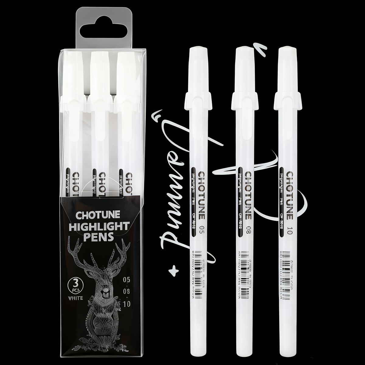 3pcs/set 0.5/0.8/1.0mm Gel Pens White Highlight Marker For Journaling Art Drawing Classic White Ink Assorted Medium