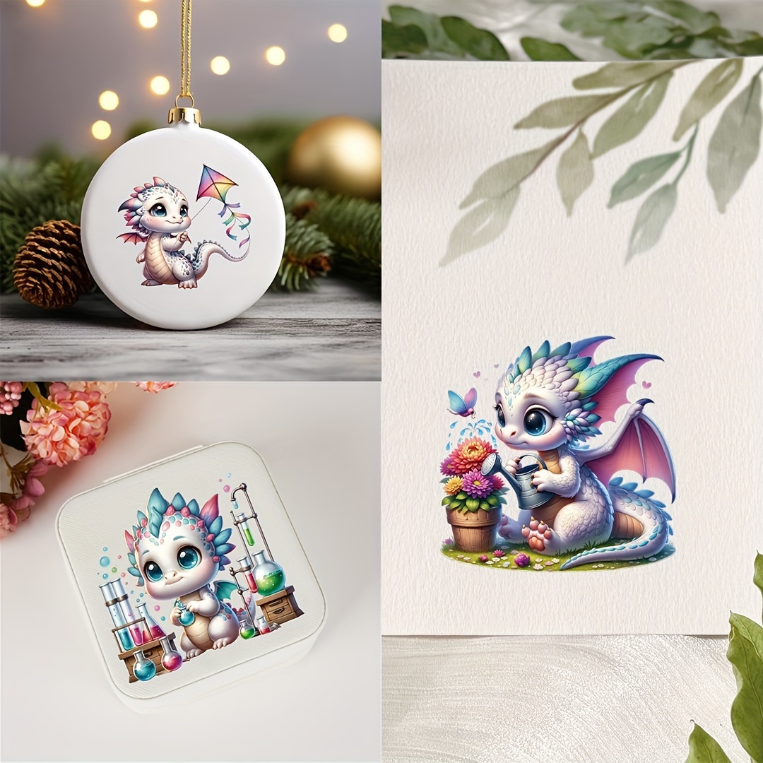 

8pcs Uv Dtf Cup Stickers, Cute Dragon Pattern Waterproof For Decorating Mugs, Cups, Bottles, School Supplies, Etc, Arts Crafts, Diy Art Supplies