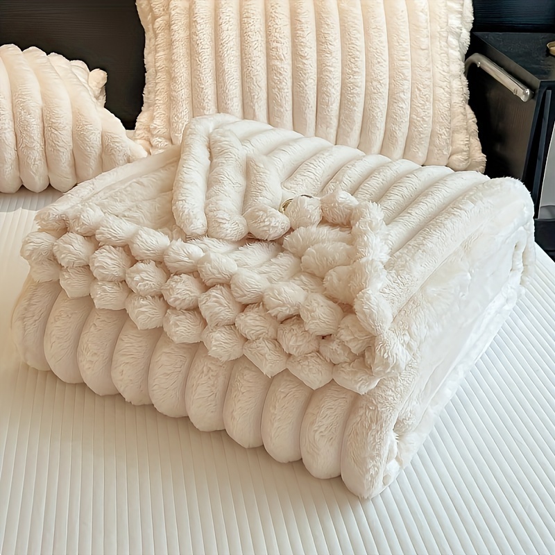 ultra soft rabbit fur throw blanket striped non - Temu Canada