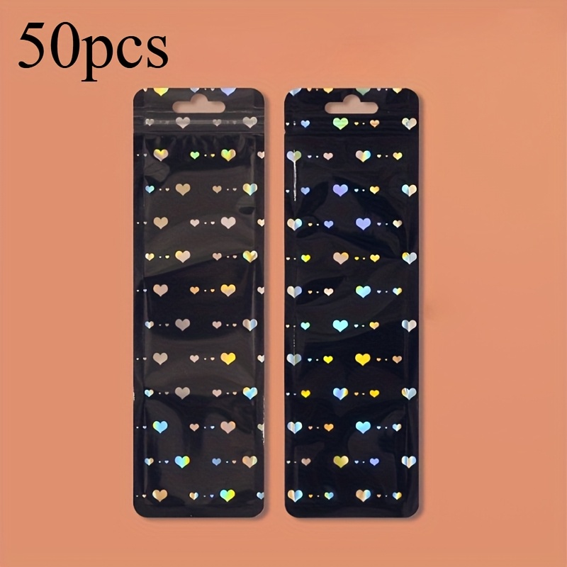 50pcs Holographic Heart & -sealing Bags - Colorful Flash Yin-yang Design For Jewelry, Accessories, And Gift Packaging, Accessory Storage | Holographic Patterns |