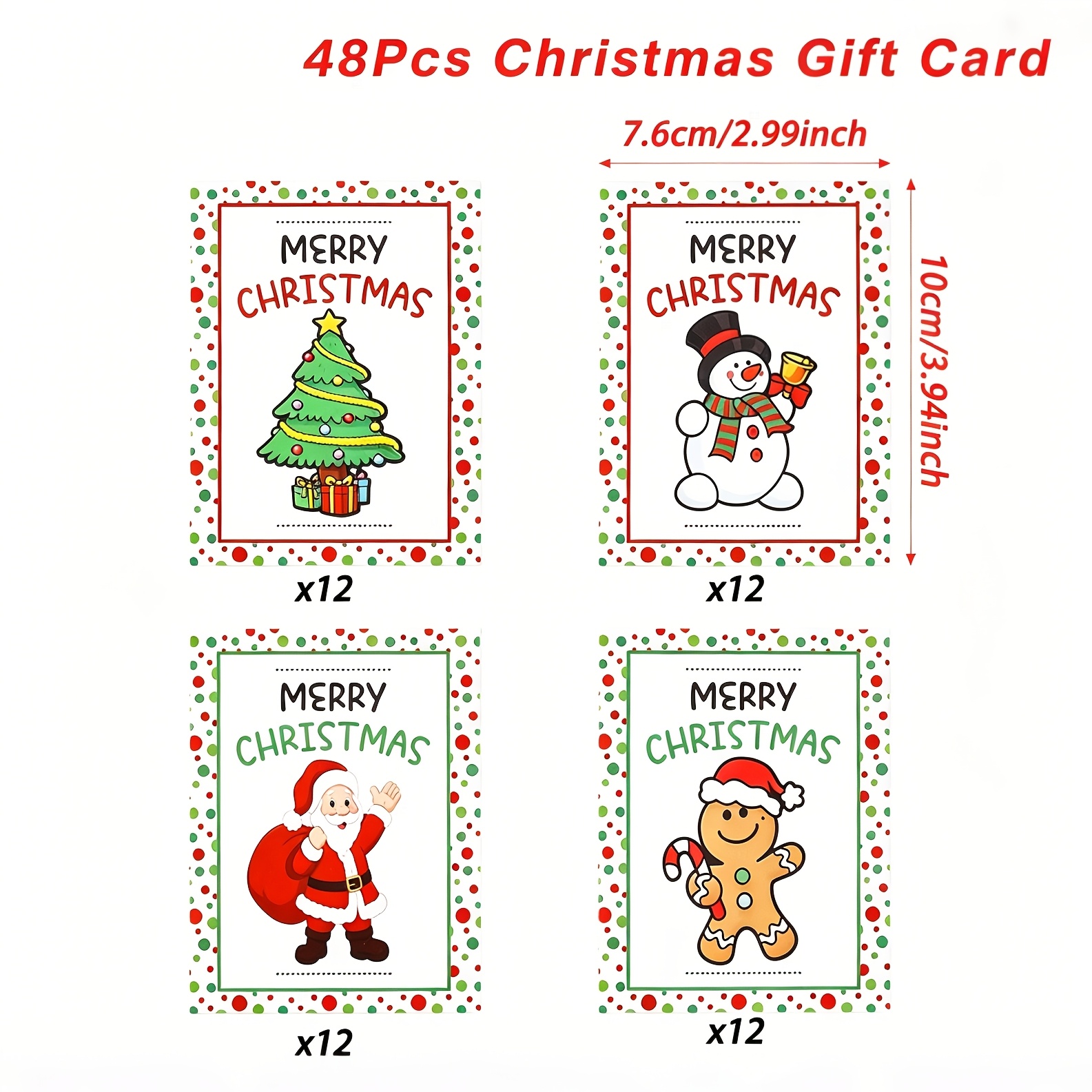 TEMU 48 Christmas Decoration Cards, Christmas Tree Snowman Pattern Gift Cardboard, Christmas Gift Packaging Additions, Home Party Holiday Decoration