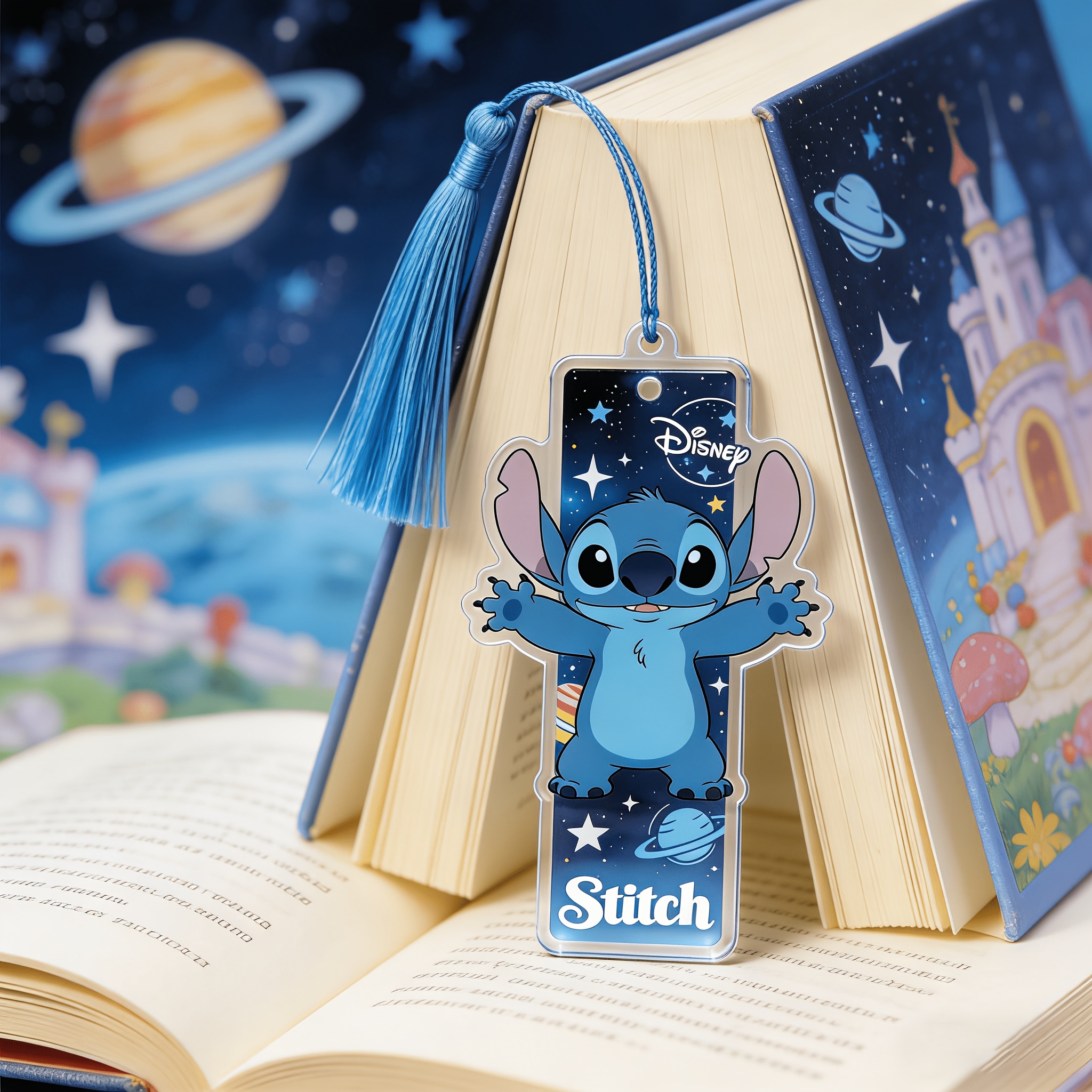 E-shop Disney Stitch Lesezeichen, geeignet für Büro- & Planer-Dekoration – Dicker Acryl-Seitenmarker mit Stitch & Stitch-Themen-Quaste, HD-Druck,