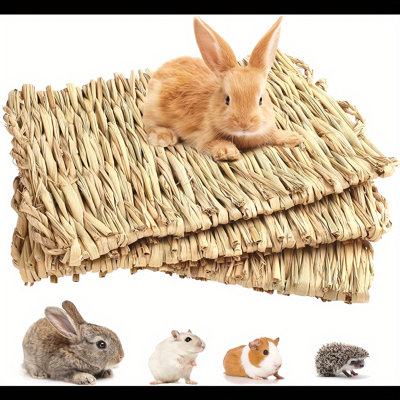 

1pc Grass Mat For Rabbits Bunny, Woven Hay Mat For Small Animals, Straw Bedding Resting Cage Mat For Guinea Hamster Parrot Chinchilla Hamster Rat