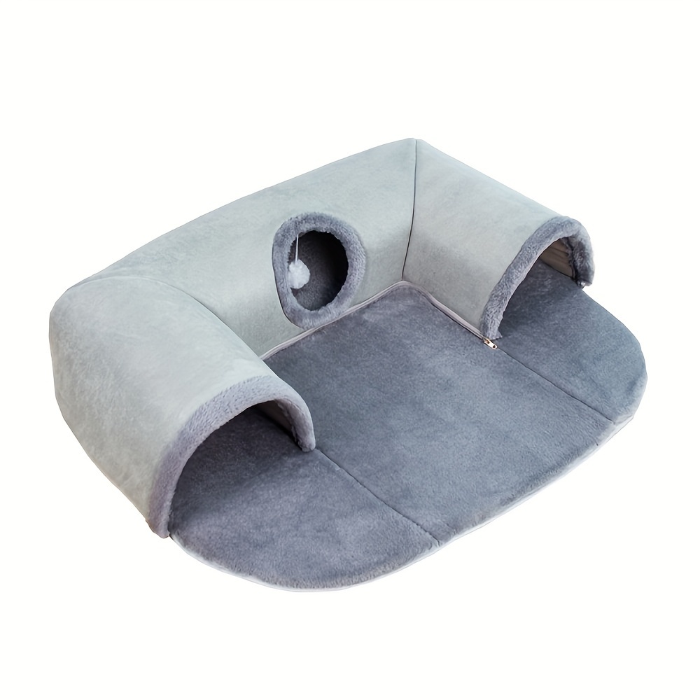 

Lit de tunnel en de U lavable pour chat avec coussin - Lounger en polyester pour animaux de compagnie avec tunnels de cachette pour jouer, jouet interactif pour chat - Convenable pour toutes les