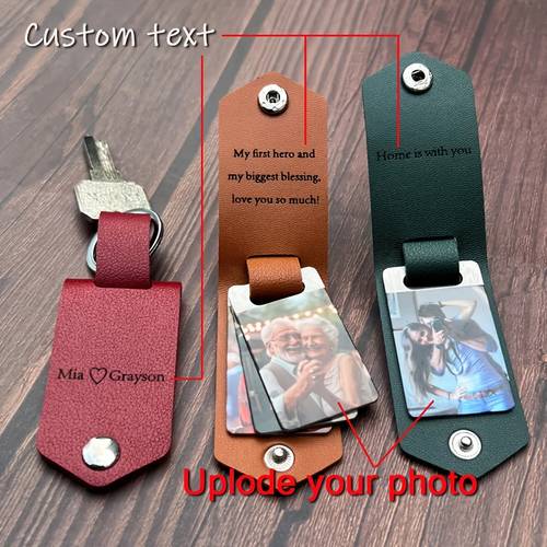 1 personalized custom photo text faux leather keychain personalized faux leather photo keychain with engraved custom picture keychain unique men women photo gift couple keychain anniversary gift birthday gift fathers day gift mothers day gift gift
