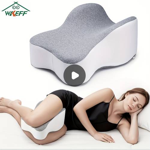 memory foam knee pillow for side sleepers leg cushion between legs with washable breathable zipper cover slow rebound wedge pad curved shape leg rest cushion for bed lightweight portable side sleeping bedding accessory