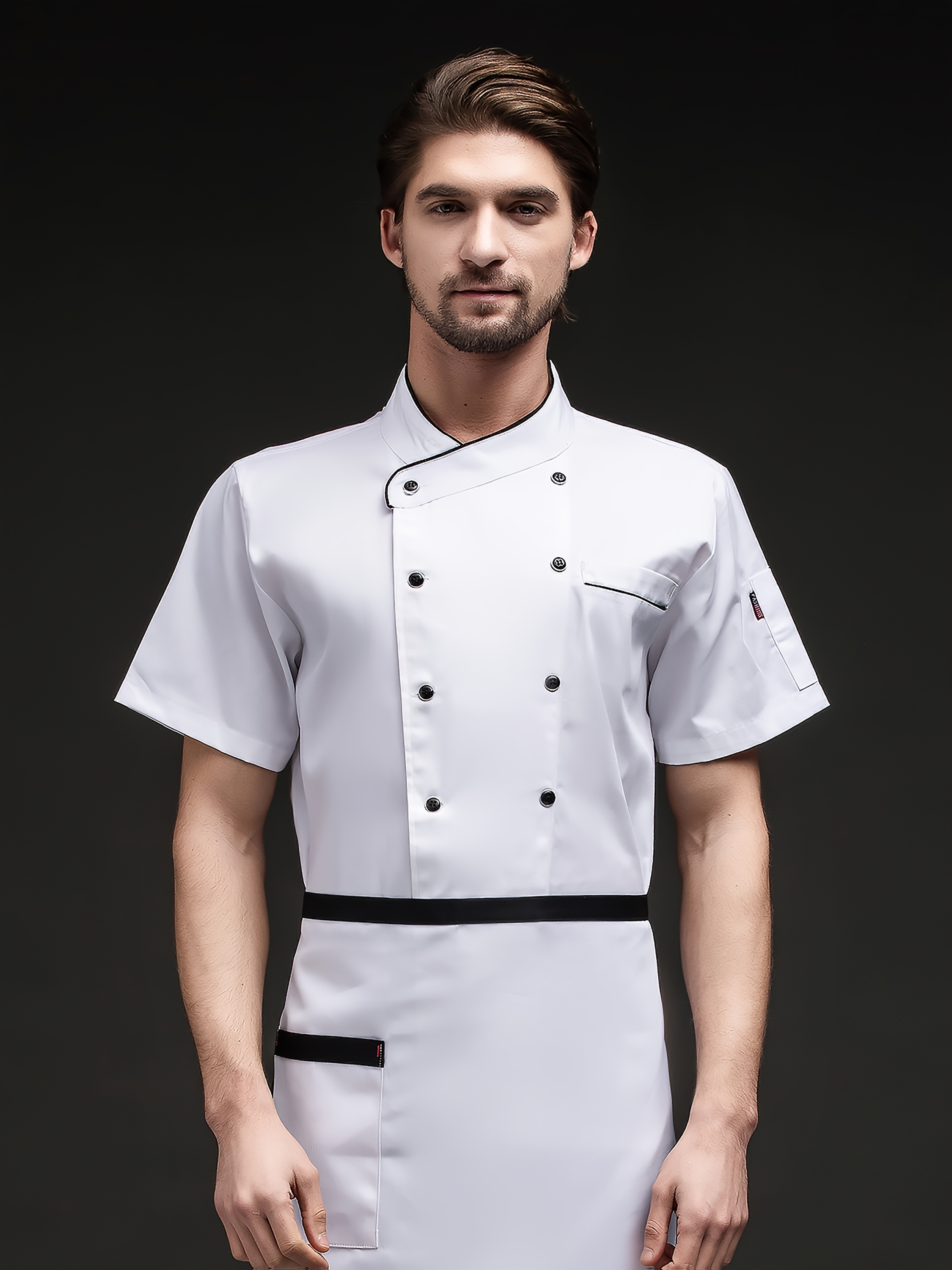 1pc mens   uniform jacket summer breathable mesh quick dry polyester v neck short sleeve solid color   kitchen bakery restaurant uniform top 0