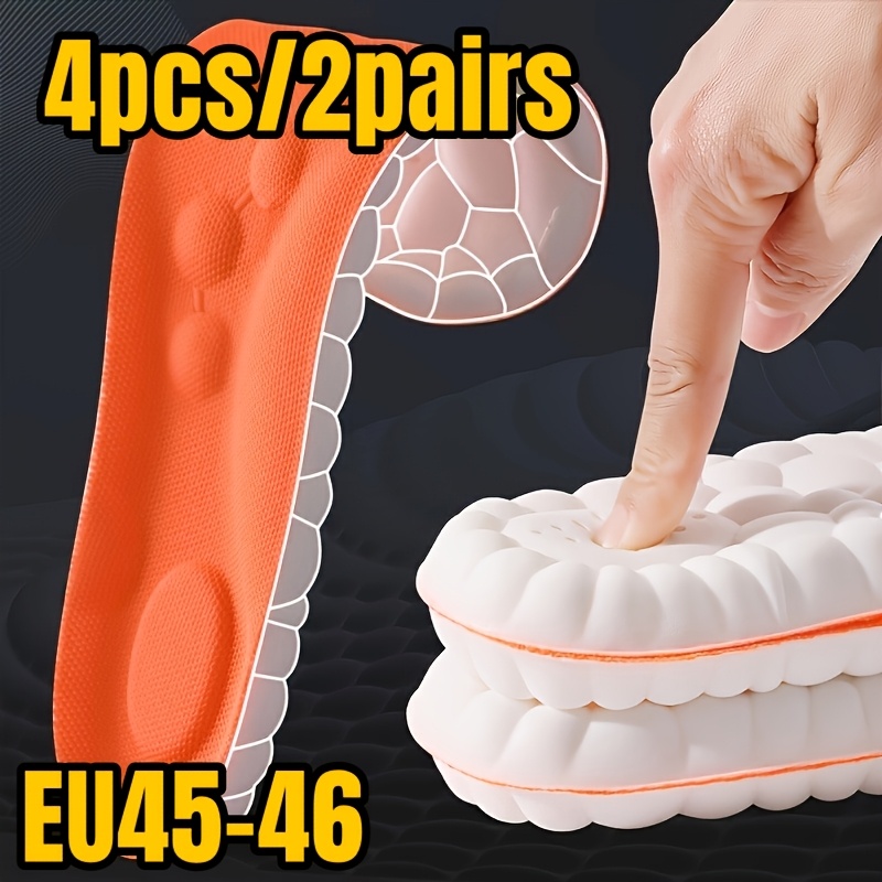 Image of 4pcs Set -pair Set, Elastic, Soft, Breathable, And Shock-absorbing Insoles For Running, Casual, And Business Shoes. Reduces Arch Pressure, Suitable For Running And Hiking. Unisex Replacement Insoles