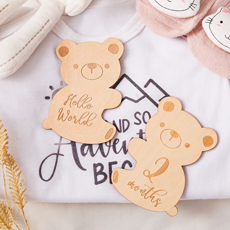 wooden bear milestone keepsake cartoon teddy bear growth record birth memory card monthly photo prop with other wood material for first year ideal christmas gift details 2