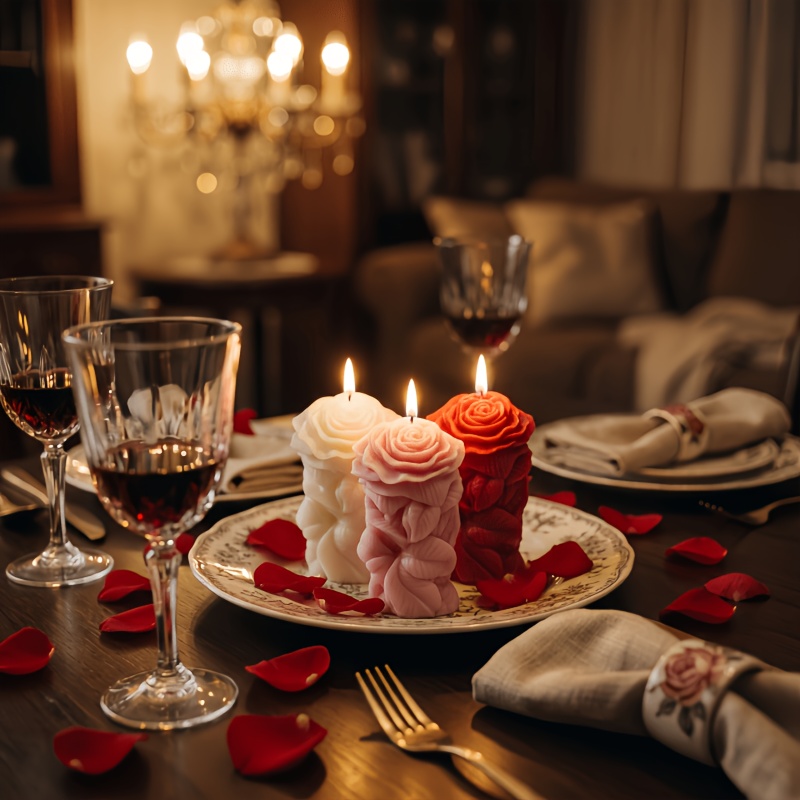 Rose Pillar Scented Candle, 3D Carved Candle, Made of Soy Wax. Suitable for Wedding Table Centerpieces, Valentine's Day, Home Decor, Dinner Parties, and Photo Props