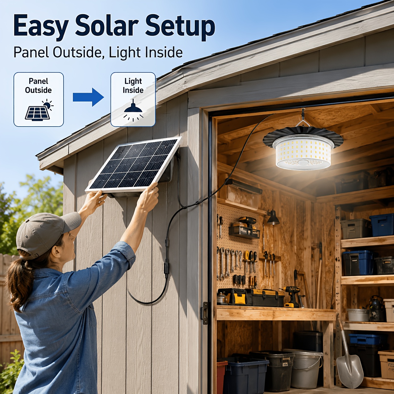 TEMU 244 Led 360° Solar Hanging Light, Outdoor Solar For Garage, Barn, Chicken Coop, Patio, Gazebo, Garden, Tent, And Camping
