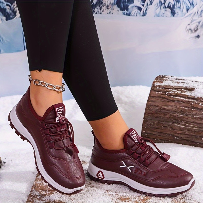женски чевли за снег со еднобојна плетена обвивка - зимски чевли за сите  , микрофибер горен дел, фланелска внатрешност, гумен ѓон, без печатење, водоотпорни, удобни чевли за одење од лојајанг Детали за производот 1