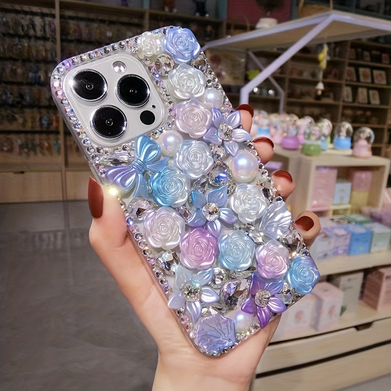 Fashionable And Luxurious Colored Resin Flower Rhinestone Pearl Phone Case Suitable for iPhone 15 Promax Anti Drop Phone Case