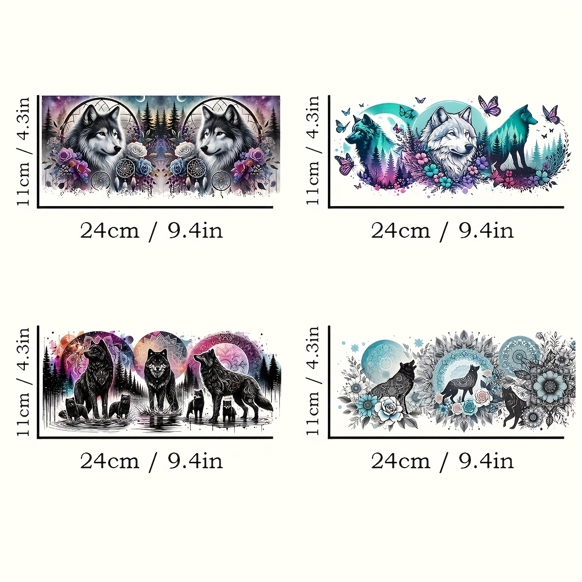 4pcs A Wolf Series Design 3d Rub-on Transfer Stickers High-quality Uv Dtf Cup Wraps For 16oz Glass Can, Water Bottle, Cup - Waterproof, Durable Plastic Material, Diy Decoration