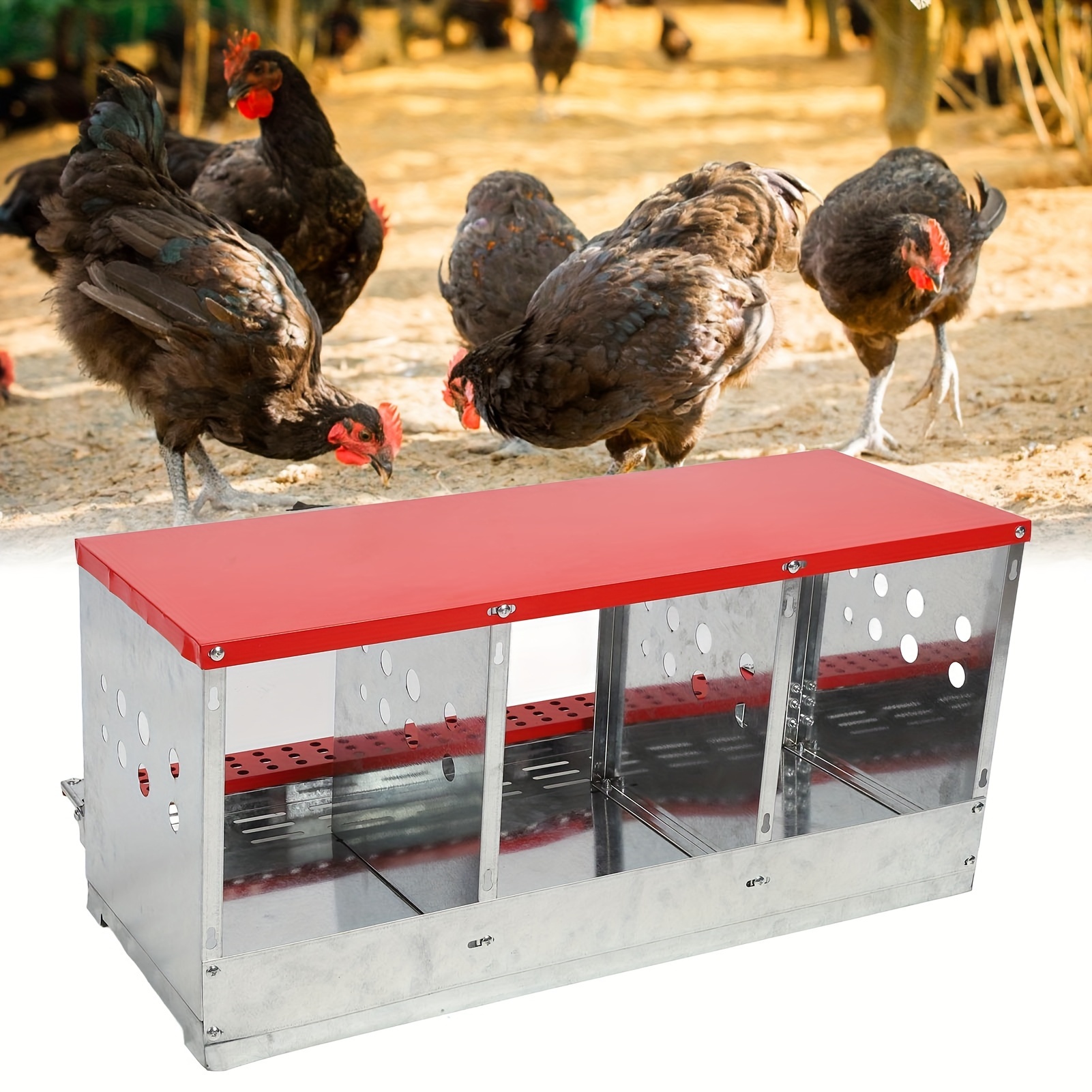 

Chicken Nesting Boxes, 33x13x15inch 3 Compartment Hole Metal Chicken Egg Laying Box With Swing And Rollout Egg Collection For Hen Chicken Nesting