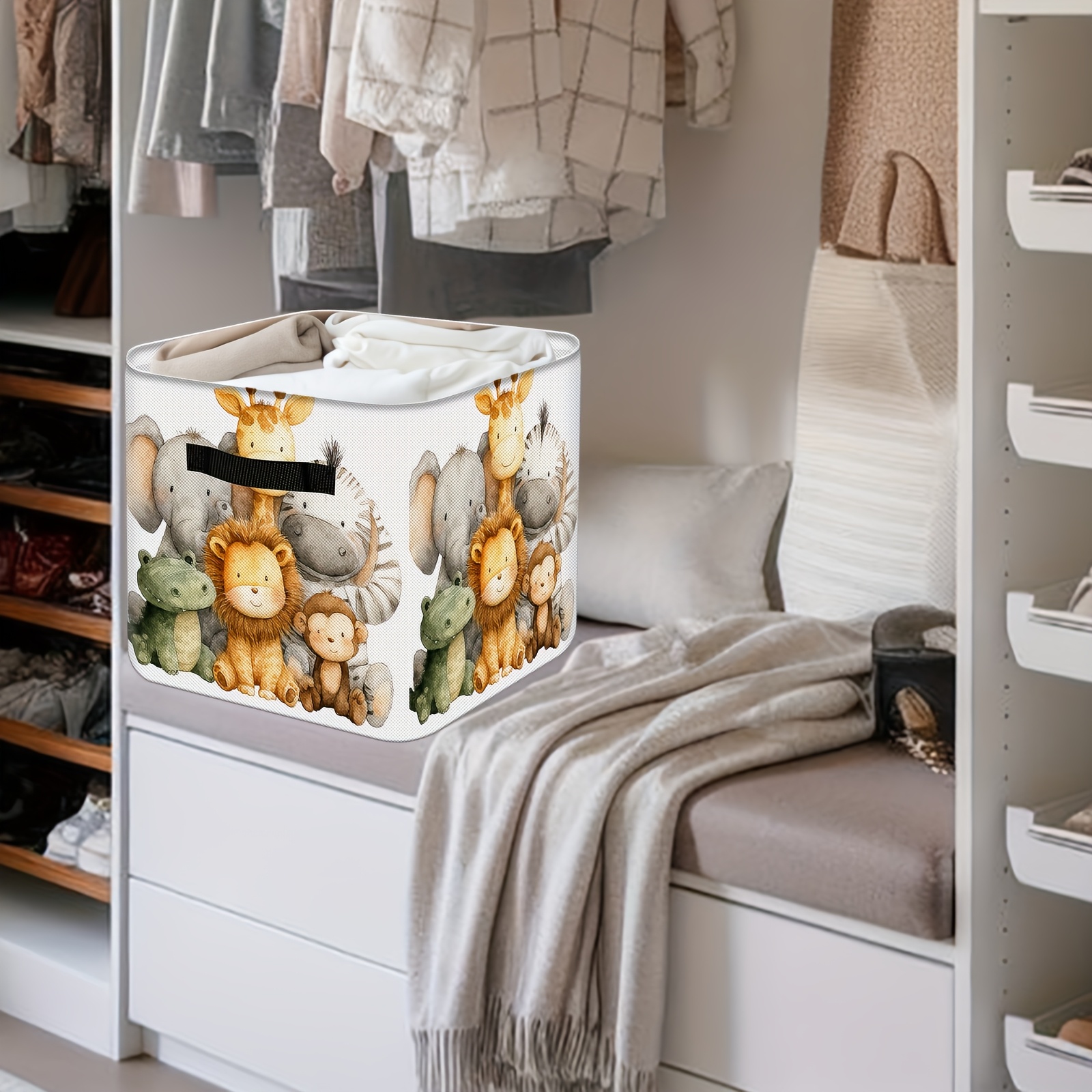 Jungle Animal Pattern Foldable Storage Box, Sturdy Collapsible Basket
