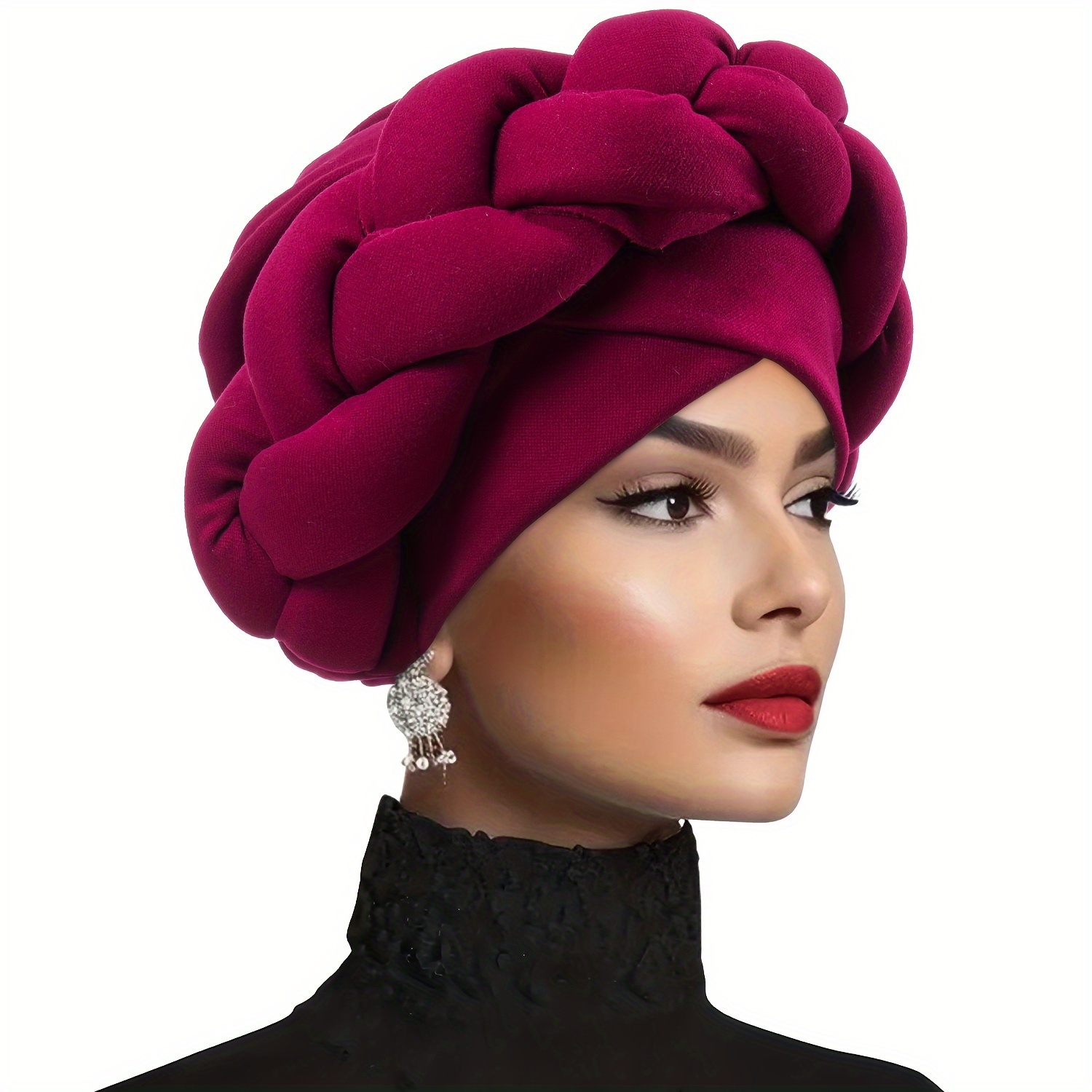 

Urban Themed Polyester Fiber Turban Hat With Braided Design, , Hand Washable, Knitted , Switch Closure, Lightweight For New Year Occasion - Black