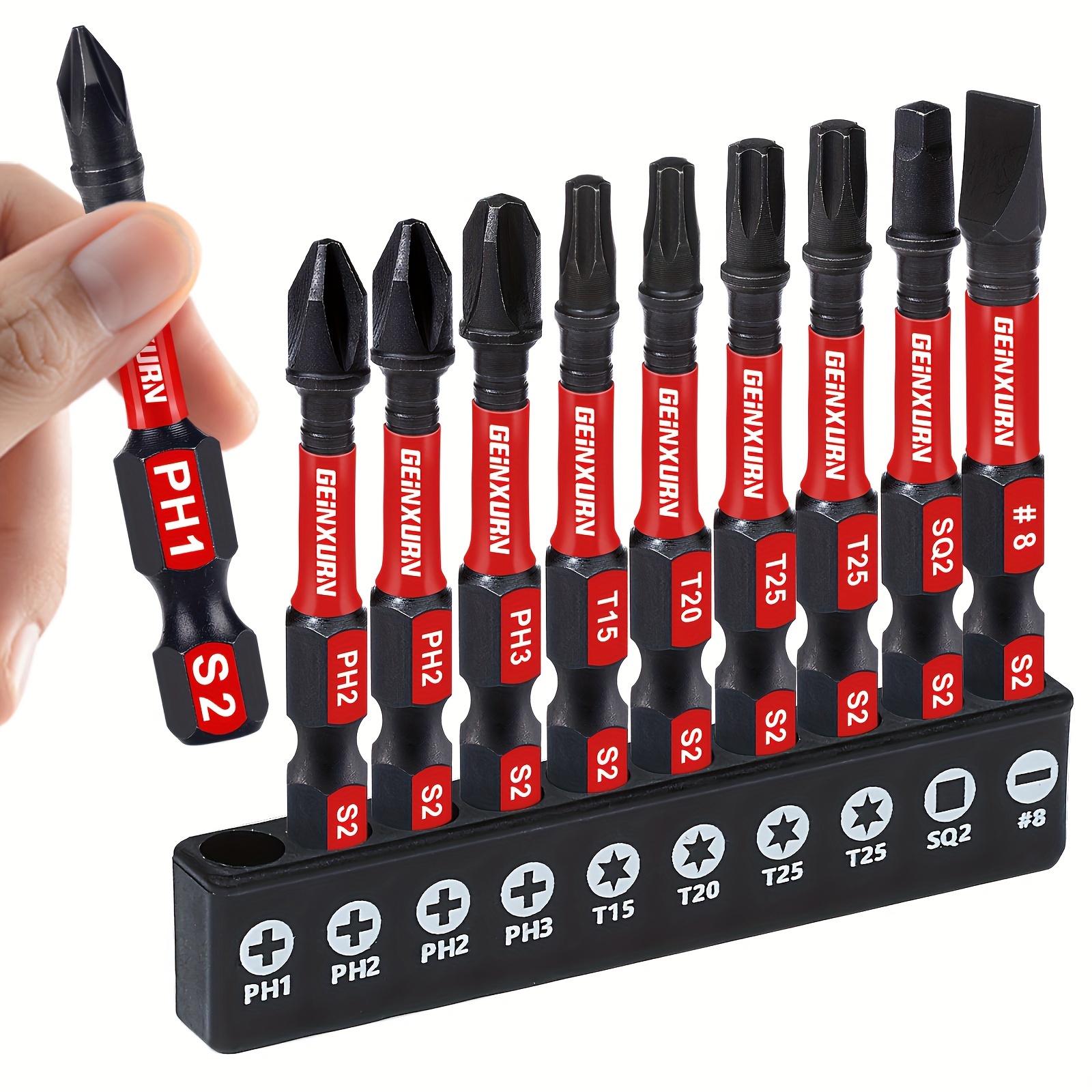 

10/20/21pcs 2" 50mm Impact Power Bit Set 50mm (ph1, Ph2 Ph2, Ph3, T15, T20, T25, T25, Sq2, Sl#8, Black Plastic Holder) X275mm Bit Holder X1