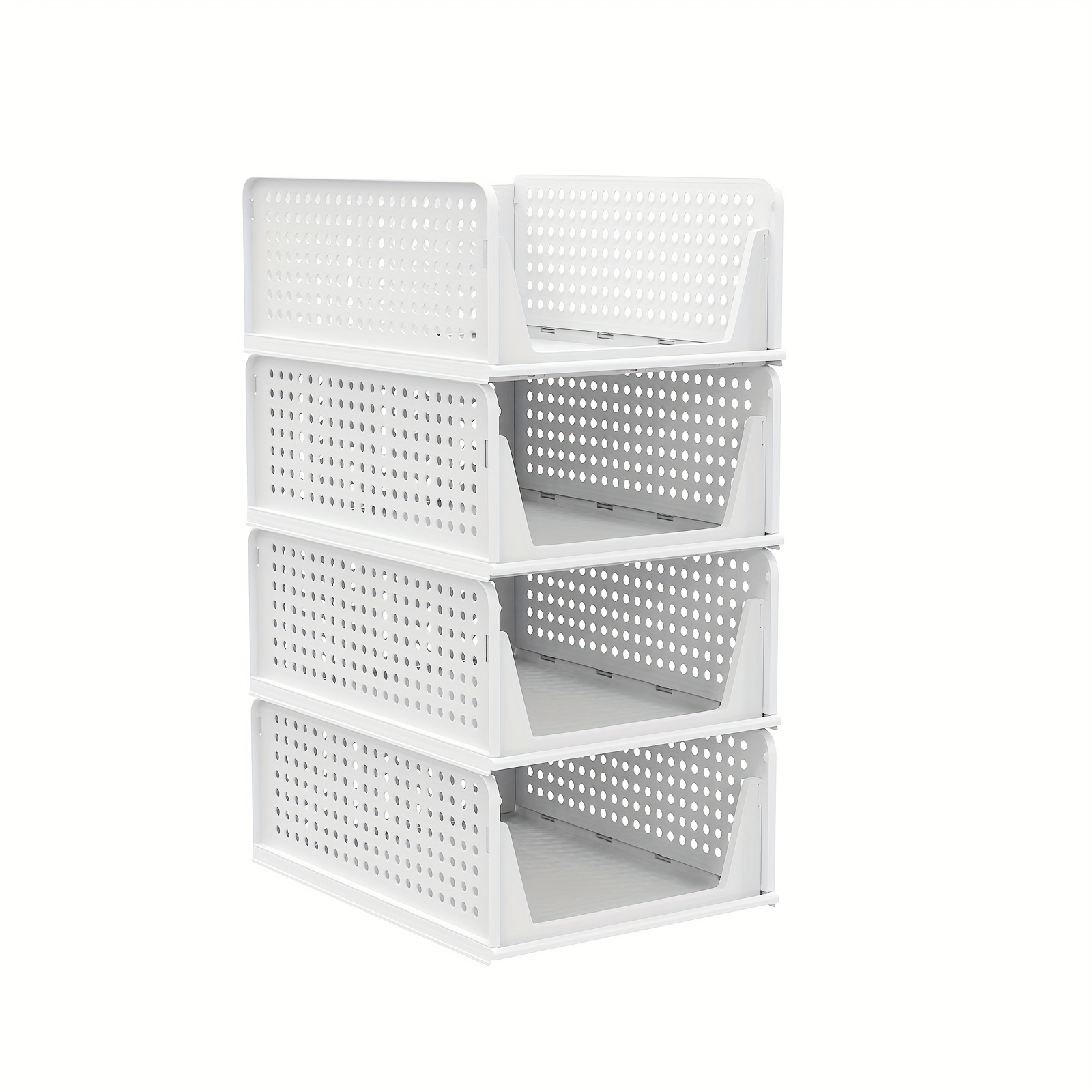 Set Of 4 Collapsible Storage Boxes For Closets, Stackable Bins Made Of Plastic, Suitable For Organizing Drawers In Wardrobes, Cupboards, Kitchens, Bathrooms, And Offices, In