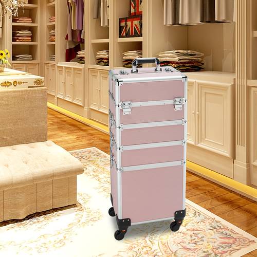 makeup case portable makeup train case jewelry box cosmetic organizer with mirror aluminum alloy storage case large capacity professional makeup artist portable multi layer small toolbox suitable as a holiday gift
