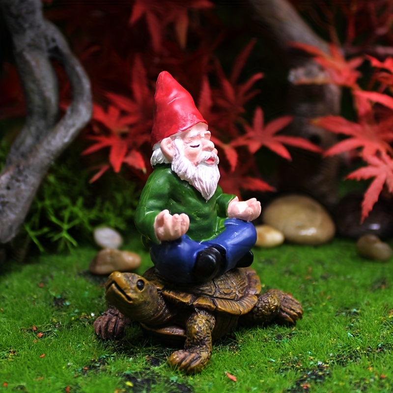 

Enchanting Gnome Meditation Figurine - Resin Yoga Dwarf Sitting On Turtle, Perfect For Garden, Lawn, And Bonsai Decor