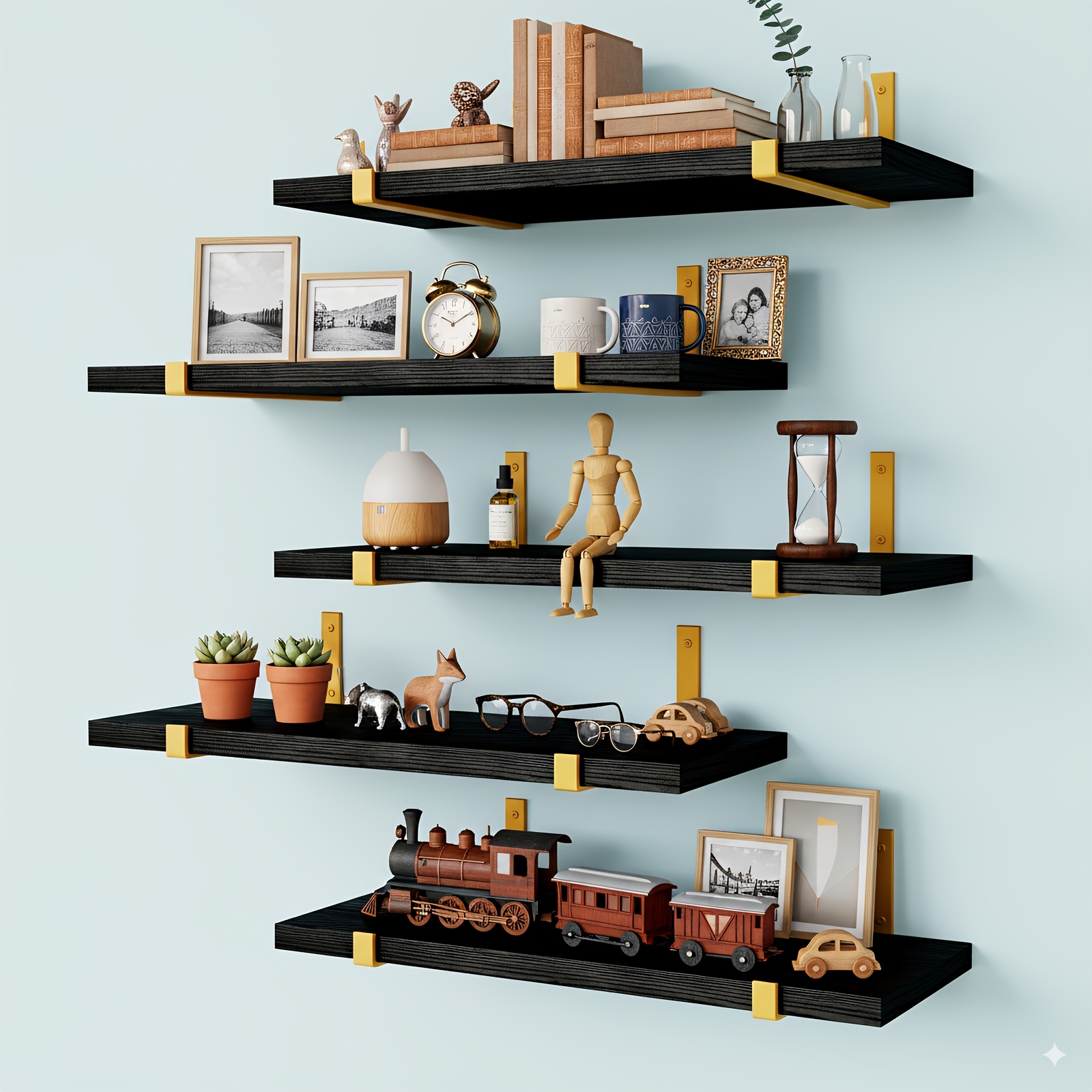   5pcs rustic floating shelf set size 15   7 inches suitable for bedroom living room kitchen bathroom home decor laundry room office and plant display rustic wooden wall storage shelves floating shelves