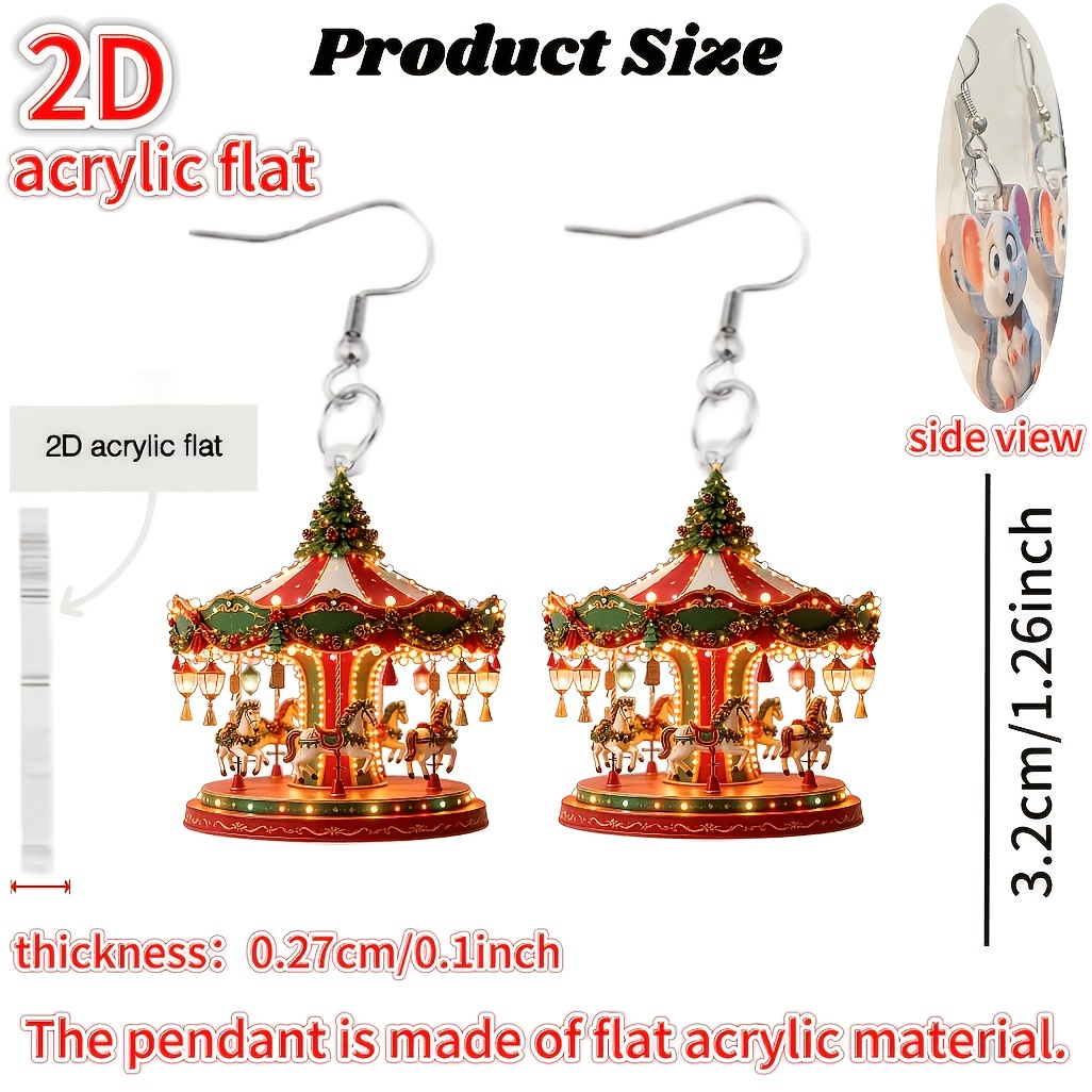 Colorful Carousel Christmas Tree Acrylic Earrings, Gift