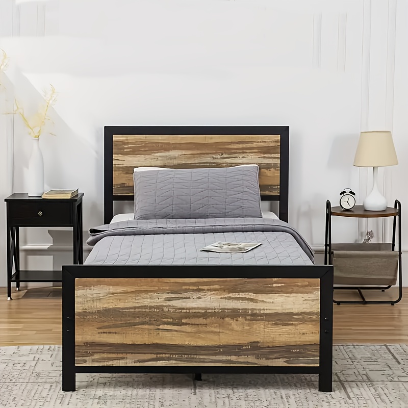 TEMU Twin Xl Size Bed Frame With Wooden Headboard And Footboard, Metal Platform Bed Frame With 9 Stable Leg And 10.2inch Under Bed Storage For