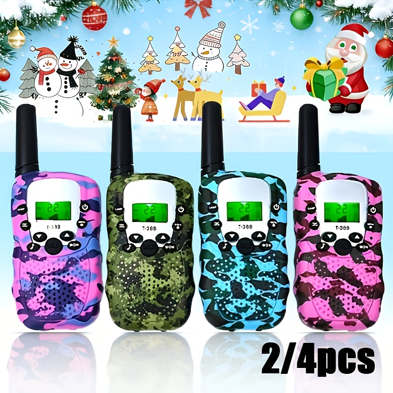 TEMU 4pcs Long-range 3-channel Frs Radios With, Automatic Mute, Ideal For Outdoor Camping, Hiking, And Cycling (camouflage Blue, Pink, Green, Red).