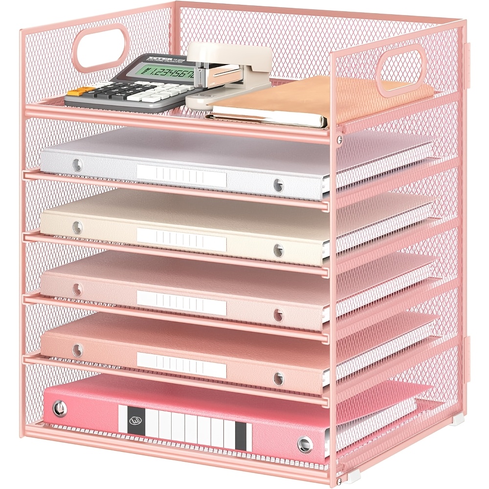 Desk Organizer, 6 Layers Letter Sheet, Stackable File Holder, Storage Bins With Handle, Office Supplies For A4 Document Sheet, Paper, Book, Magazine