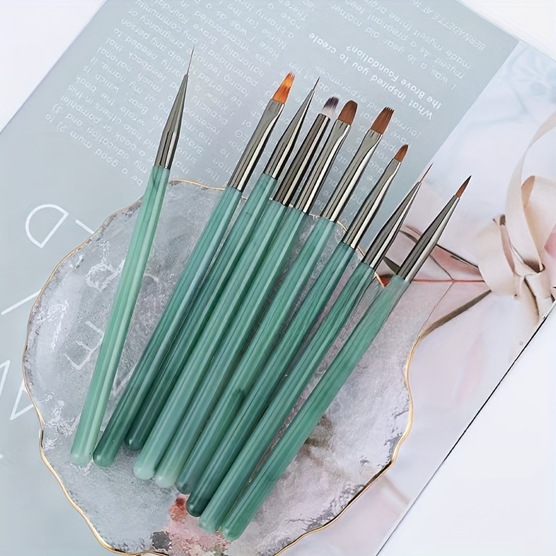 

Japanese Jade Green Nail Art Pen Set - Unscented, Precision Drawing, Liner, Gel, Gradient, Dotting, Autumn Chrysanthemum Design Brushes For Professional Manicure Detailing