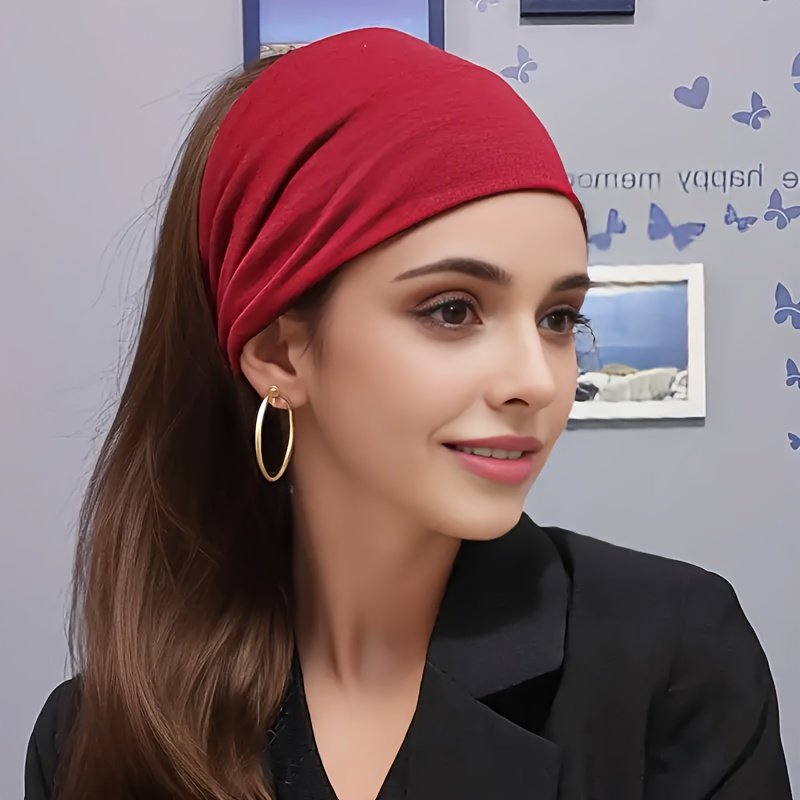TEMU 1pc Wide-band Waist-tie Headband, Solid Color Multiple Shades, Women's Fashion Headband, Daily Headband For Sports, Fitness, Running, And Yoga