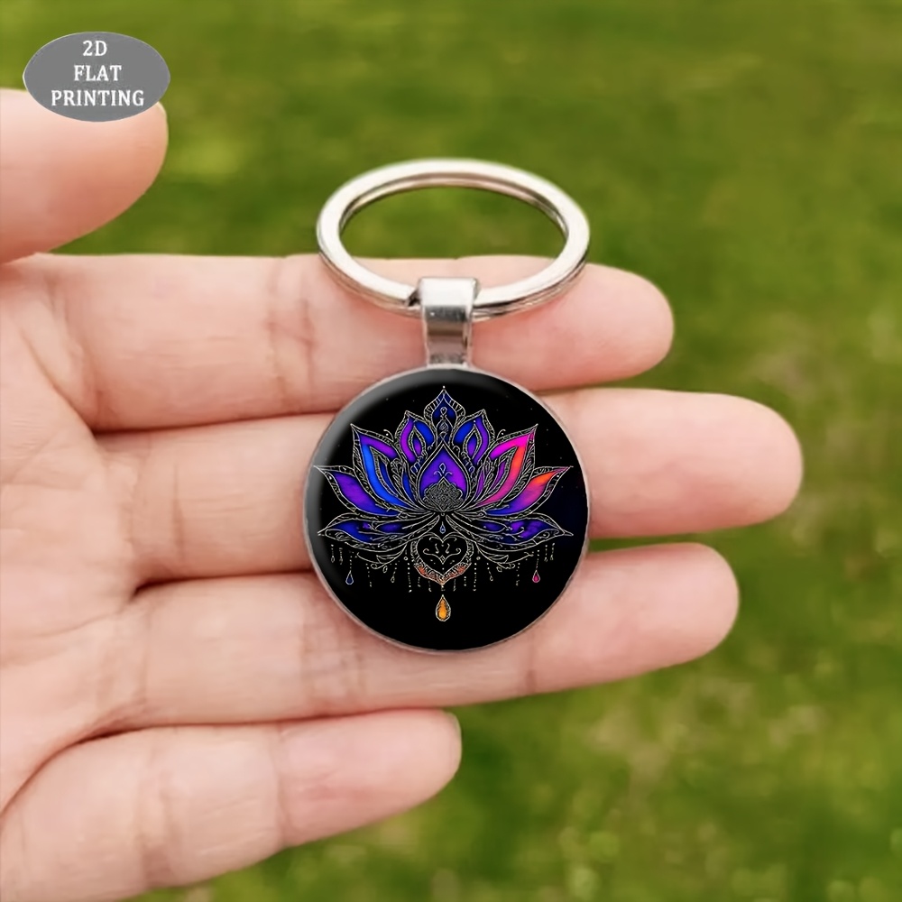 2D Flat Purple Lotus Keychain Gift for Her/Him