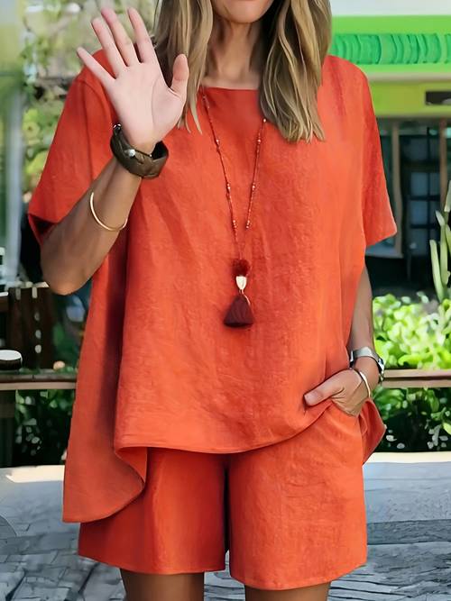 ladies summer new solid color shorts suits fashionable and elegant solid color casual womens short pants two piece suit