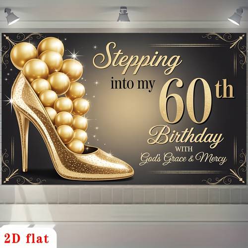 2d flat 2d flat a flat 2d banner for a 60th birthday celebration featuring a and pearls designed with an and mercy theme this polyester backdrop is suitable for decorating parties in clubs gardens homes