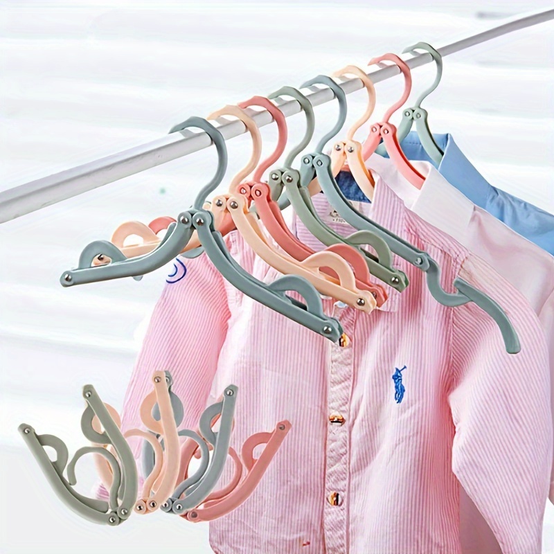 

10pcs Portable Folding Hangers - Plastic, Powder-coated, Multi-use For Clothes & Shoes - Ideal For Travel