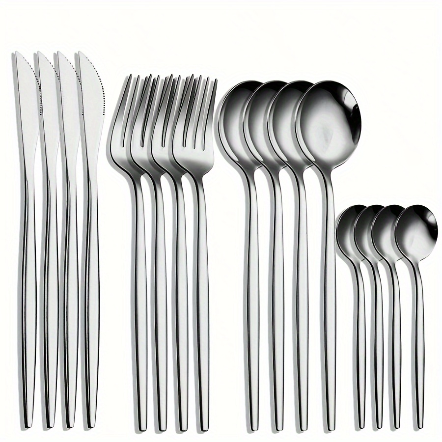 

16pcs Stainless Steel Portuguese Cutlery Set, Includes Knives, Forks, Spoons And Dessert Spoons, Tableware Set, Suitable For Home, Kitchen And Restaurant