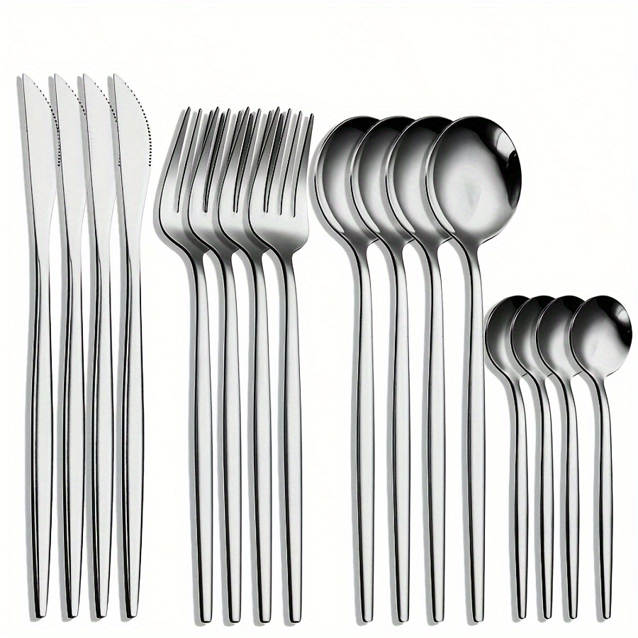 

16pcs Stainless Steel Portuguese Cutlery Set, Includes Knives, Forks, Spoons And Dessert Spoons, 4-person Tableware Set