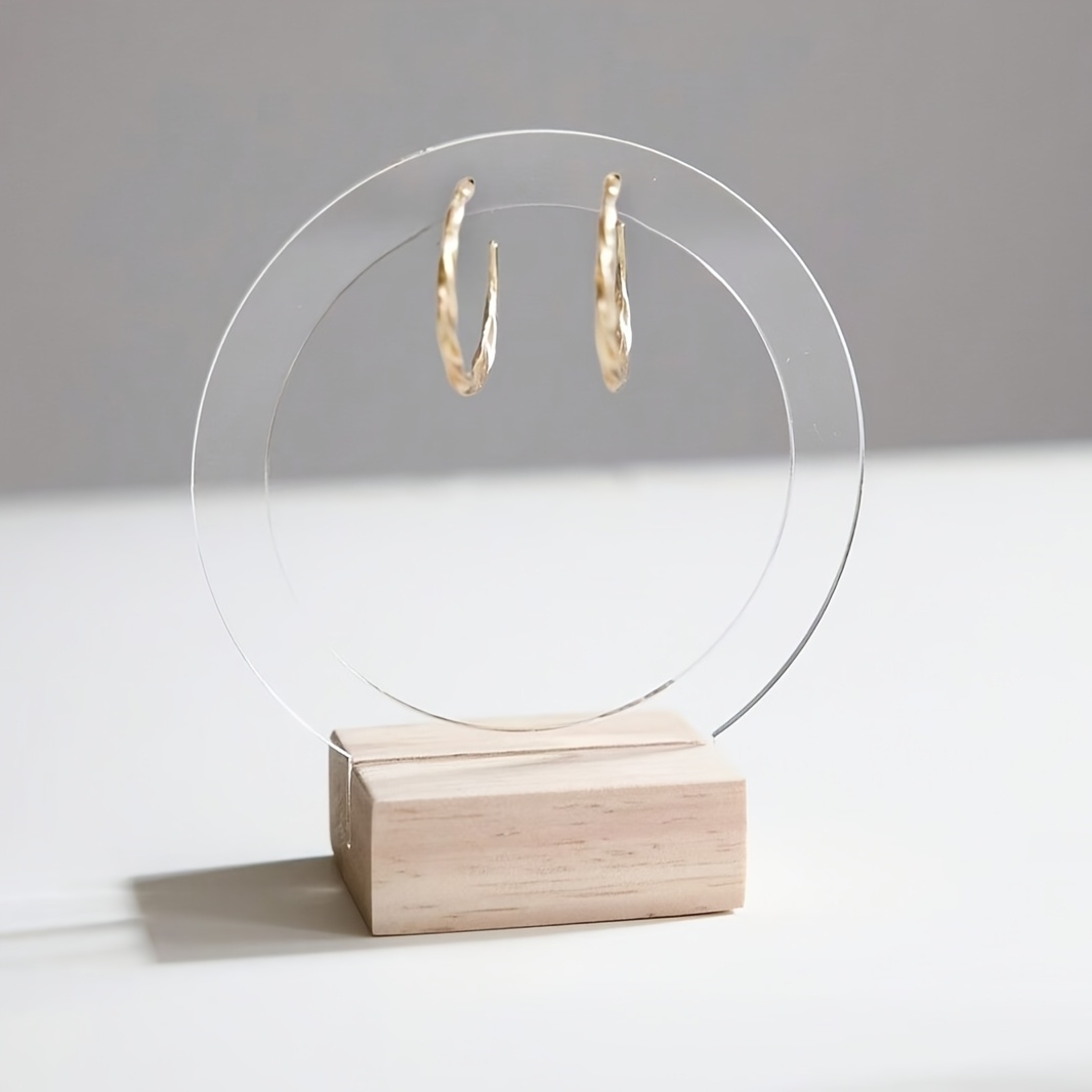 1pc Minimalist Earring Stand With Wooden Base, Hollow Detail, Ideal For Home Or Store Display