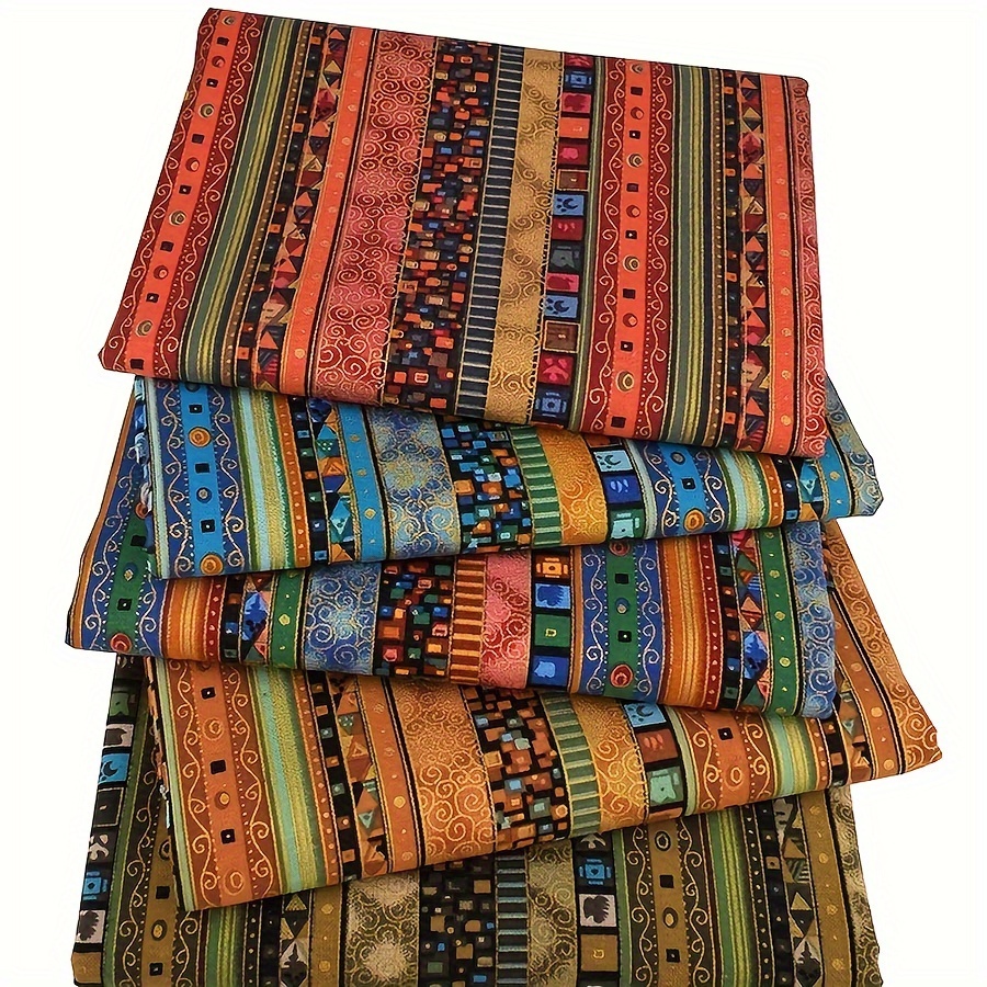 

5-piece African Print Fabric Squares, Pre-cut Ethnic Pattern Quilting Cloth For Diy Crafts, Patchwork & Face Masks, 7.8"x9.8", Linen Blend