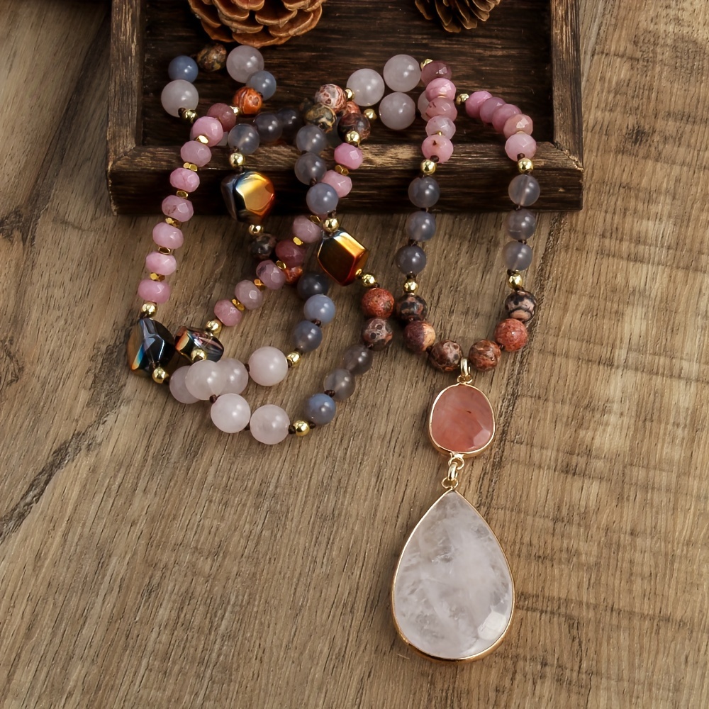 Spring Bohemian Women's Natural Stone Knot Necklace