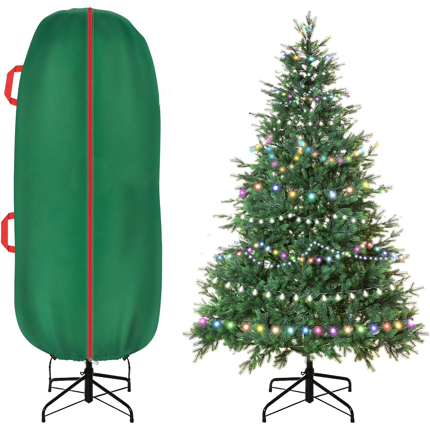 

Large Green Christmas Tree Storage Bag With Handles & Zipper - Waterproof & Dustproof, Ideal For Artificial Trees With Stand - Holiday Organizer, Christmas Decorations For Tree, Tree Storage