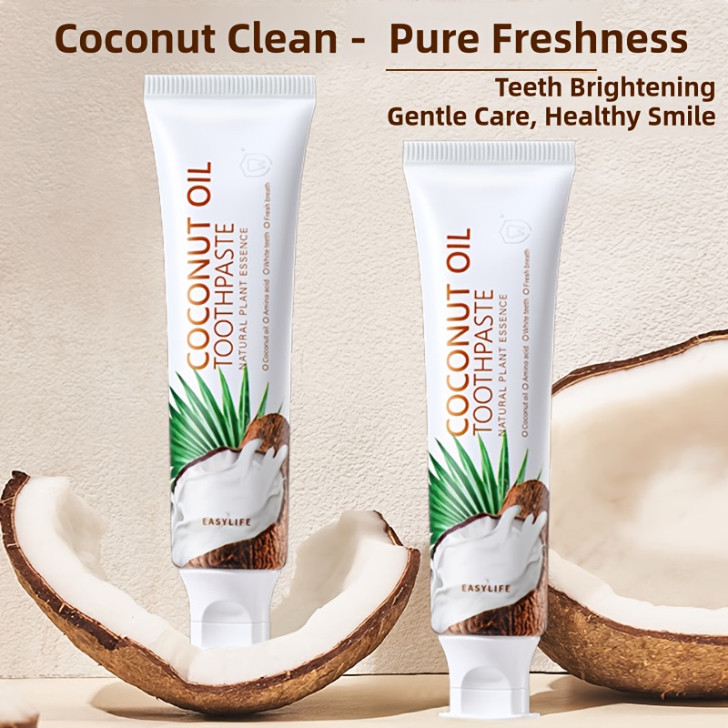 2pcs Natural Coconut Oil Toothpaste for Sensitive Gums & Teeth - Gentle Whitening Formula with Coconut Oil & Coconut Milk, Deep Cleaning, Removes Stains, Gentle Oral Care, Fresh Breath Solution | Tropical Packaging | Coconut Oil Infused